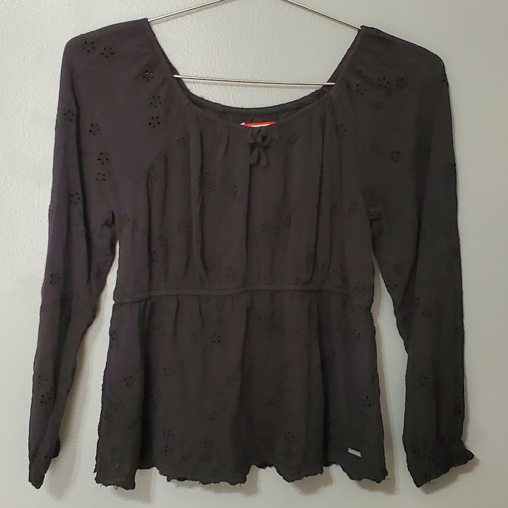 Limited Too Black Eyelet Peasant Blouse Girls Shirt Size X Large (16-18)